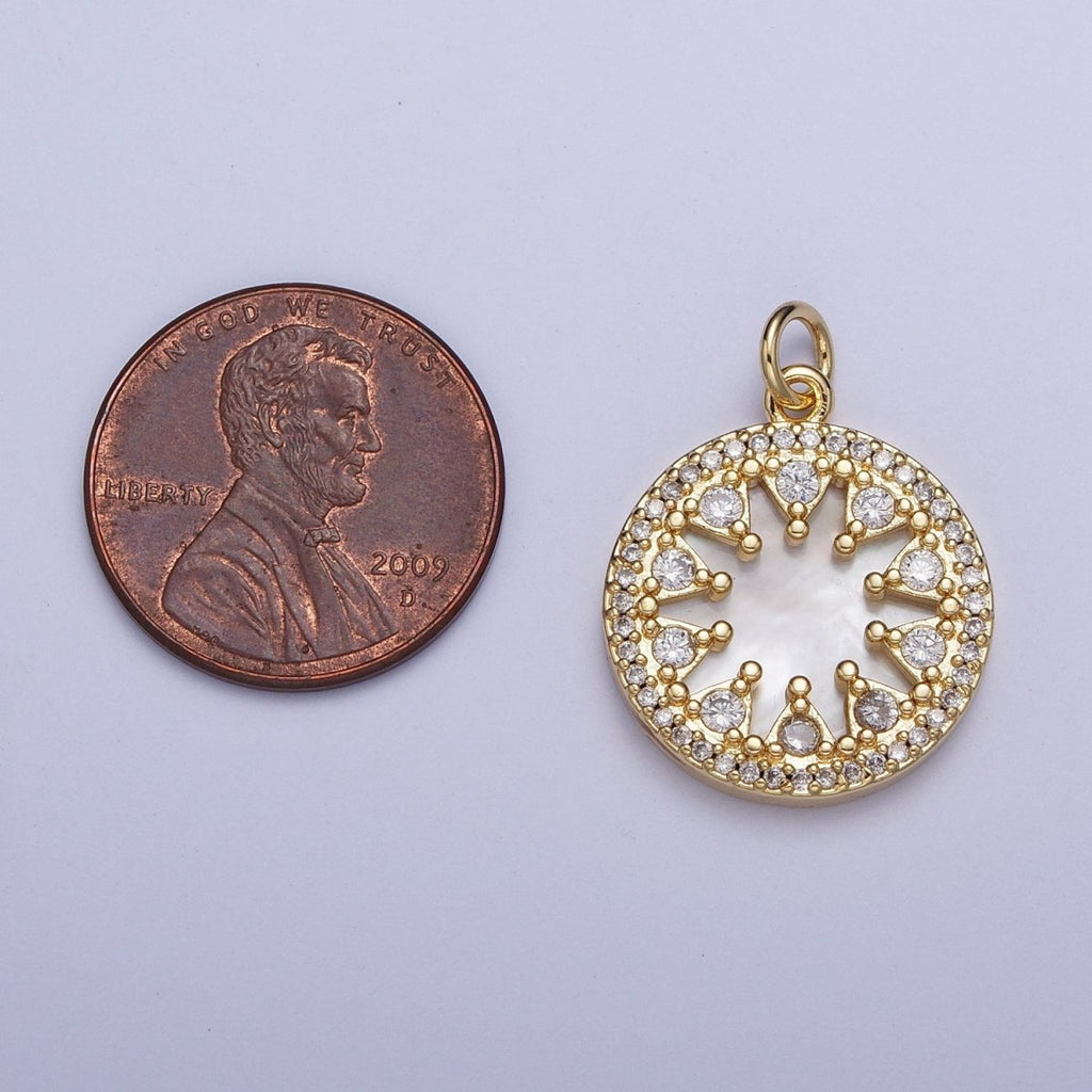 24K Gold plated Micro Paved CZ Shell Round Medallion Charm For Jewelry Making | X-706 - DLUXCA