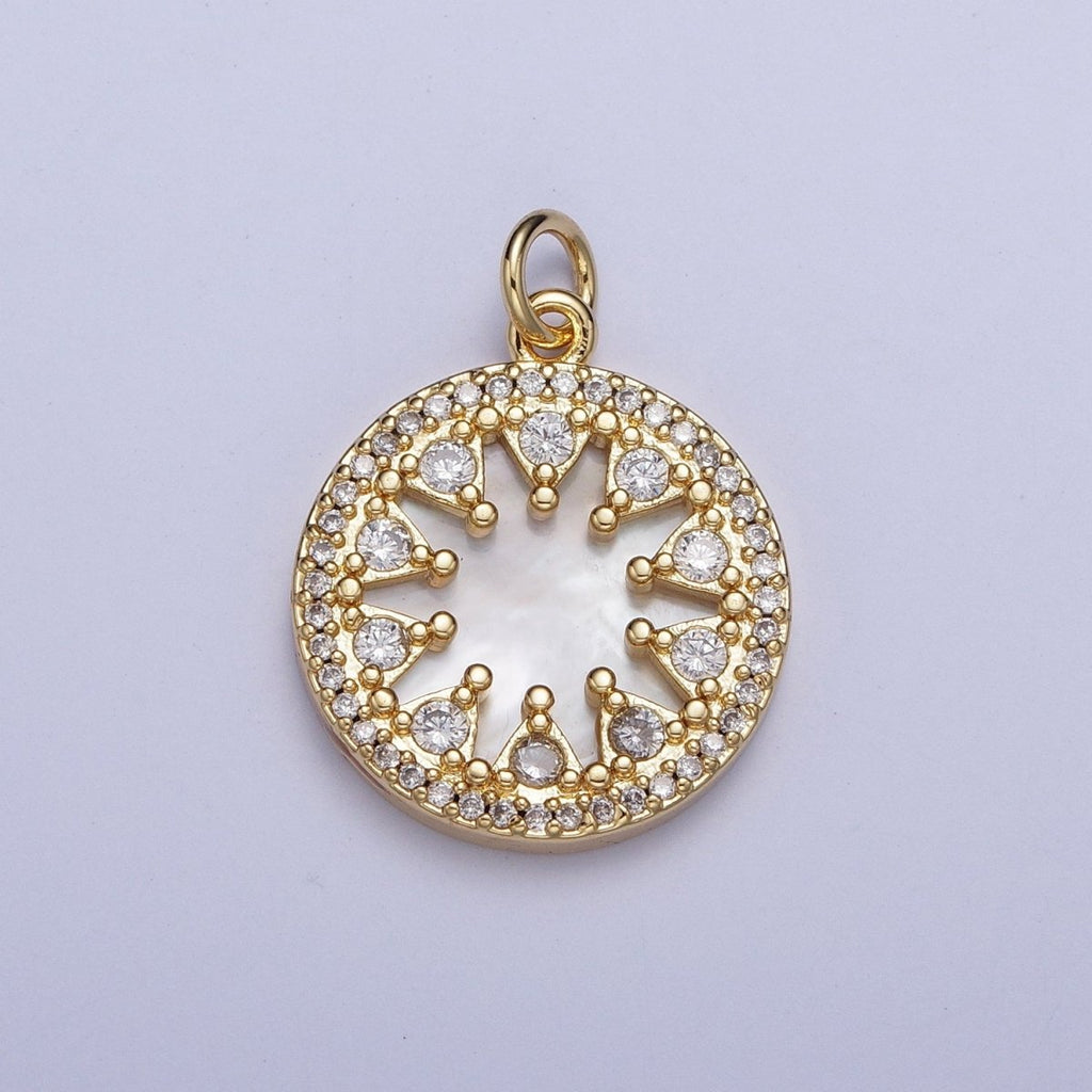 24K Gold plated Micro Paved CZ Shell Round Medallion Charm For Jewelry Making | X-706 - DLUXCA