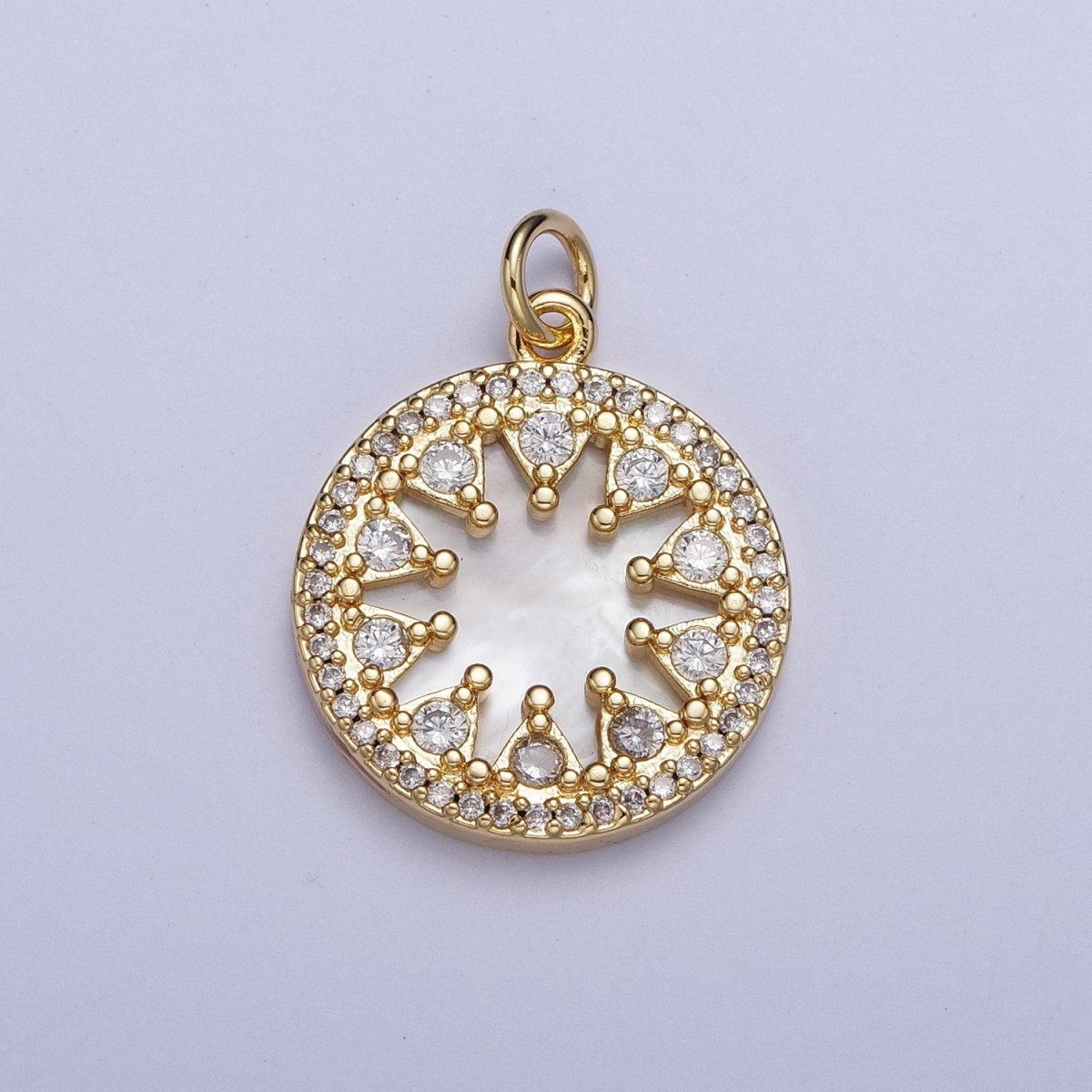 24K Gold plated Micro Paved CZ Shell Round Medallion Charm For Jewelry Making | X-706 - DLUXCA