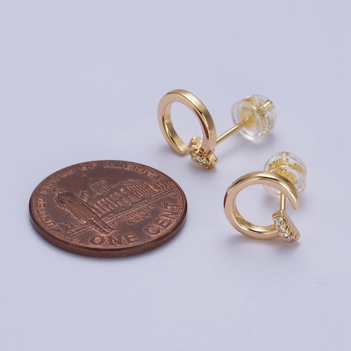 24K Gold plated Micro Paved CZ Spiral Nail Stud Earrings | Y-102 - DLUXCA