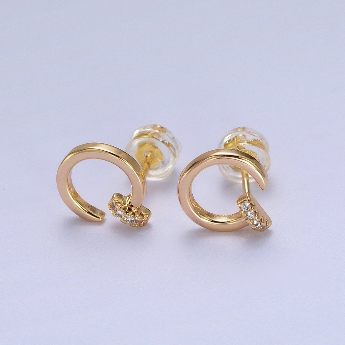 24K Gold plated Micro Paved CZ Spiral Nail Stud Earrings | Y-102 - DLUXCA