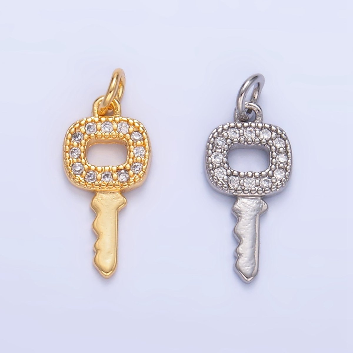 24K Gold plated Micro Paved CZ Square Key Mini Charm in Gold & Silver | W106
