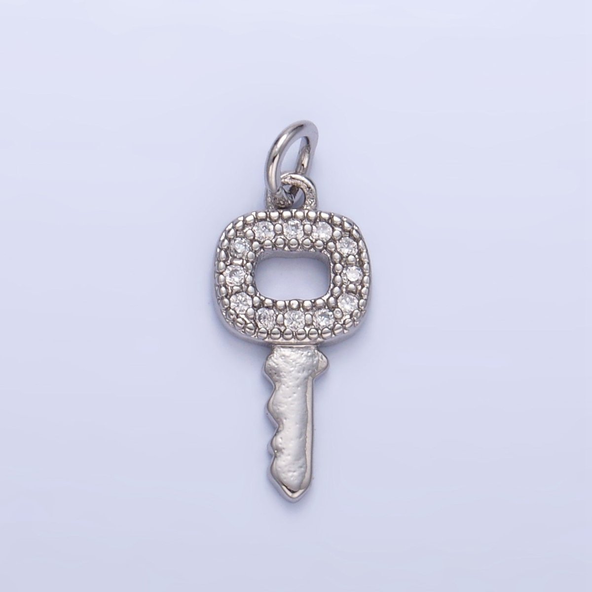 24K Gold plated Micro Paved CZ Square Key Mini Charm in Gold & Silver | W106