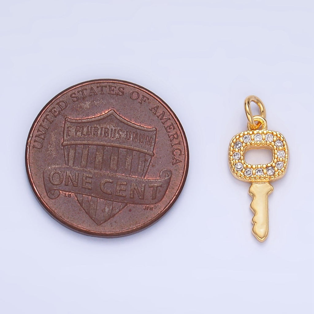 24K Gold plated Micro Paved CZ Square Key Mini Charm in Gold & Silver | W106