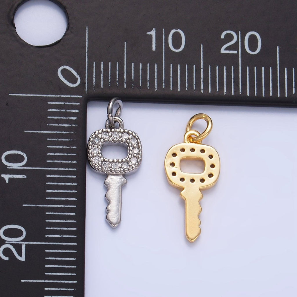 24K Gold plated Micro Paved CZ Square Key Mini Charm in Gold & Silver | W106