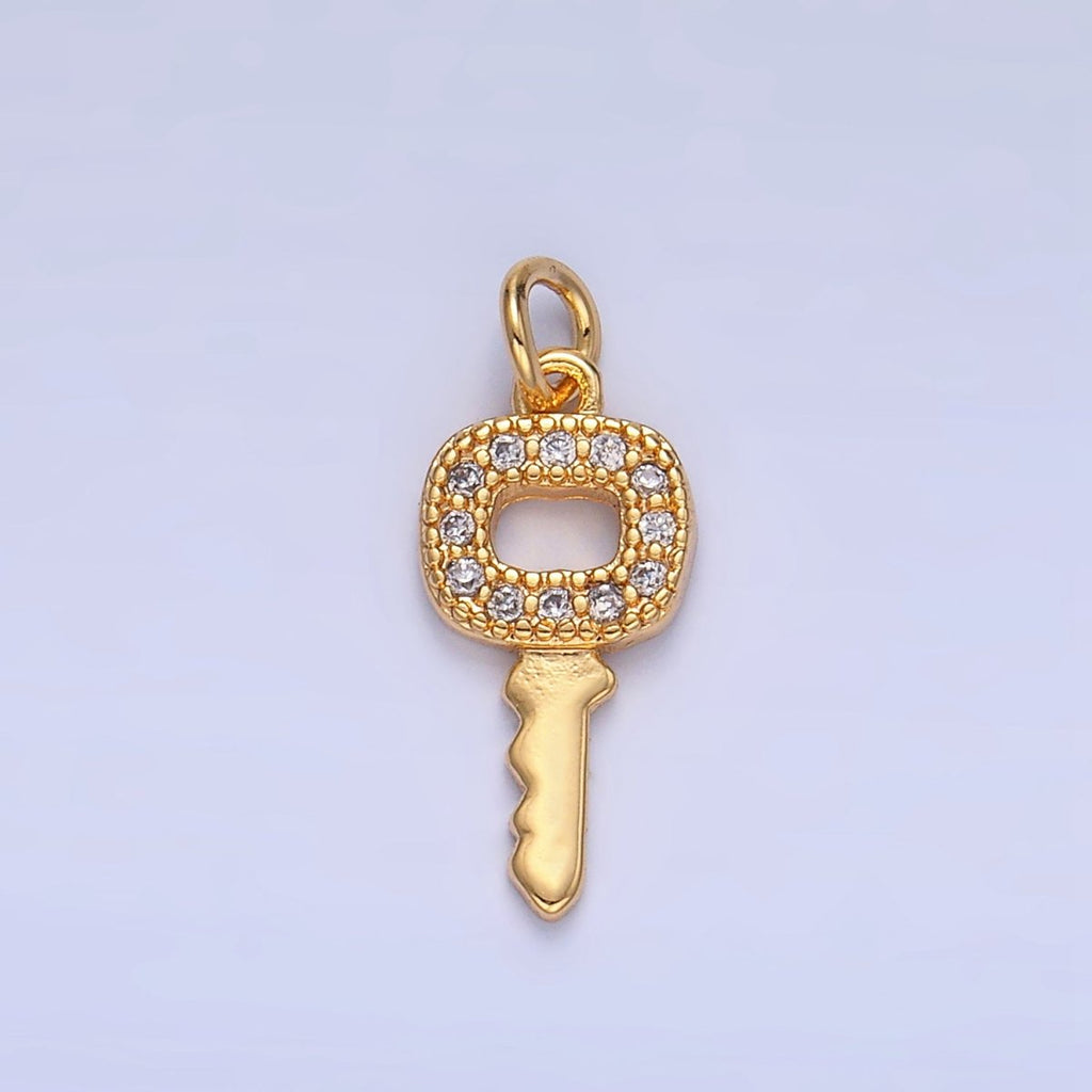 24K Gold plated Micro Paved CZ Square Key Mini Charm in Gold & Silver | W106