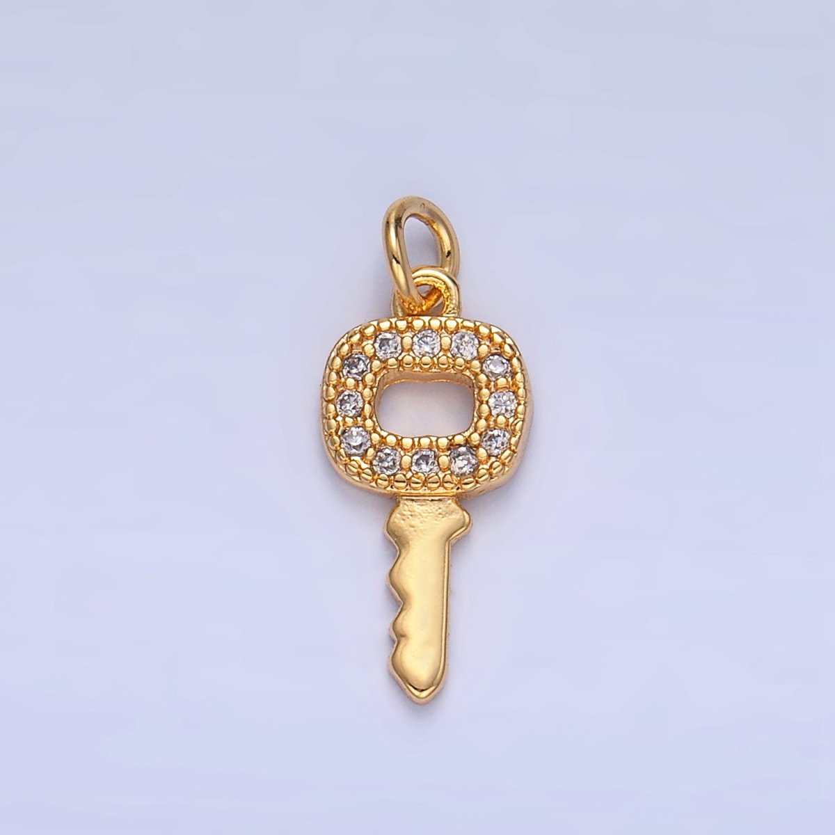 24K Gold plated Micro Paved CZ Square Key Mini Charm in Gold & Silver | W106