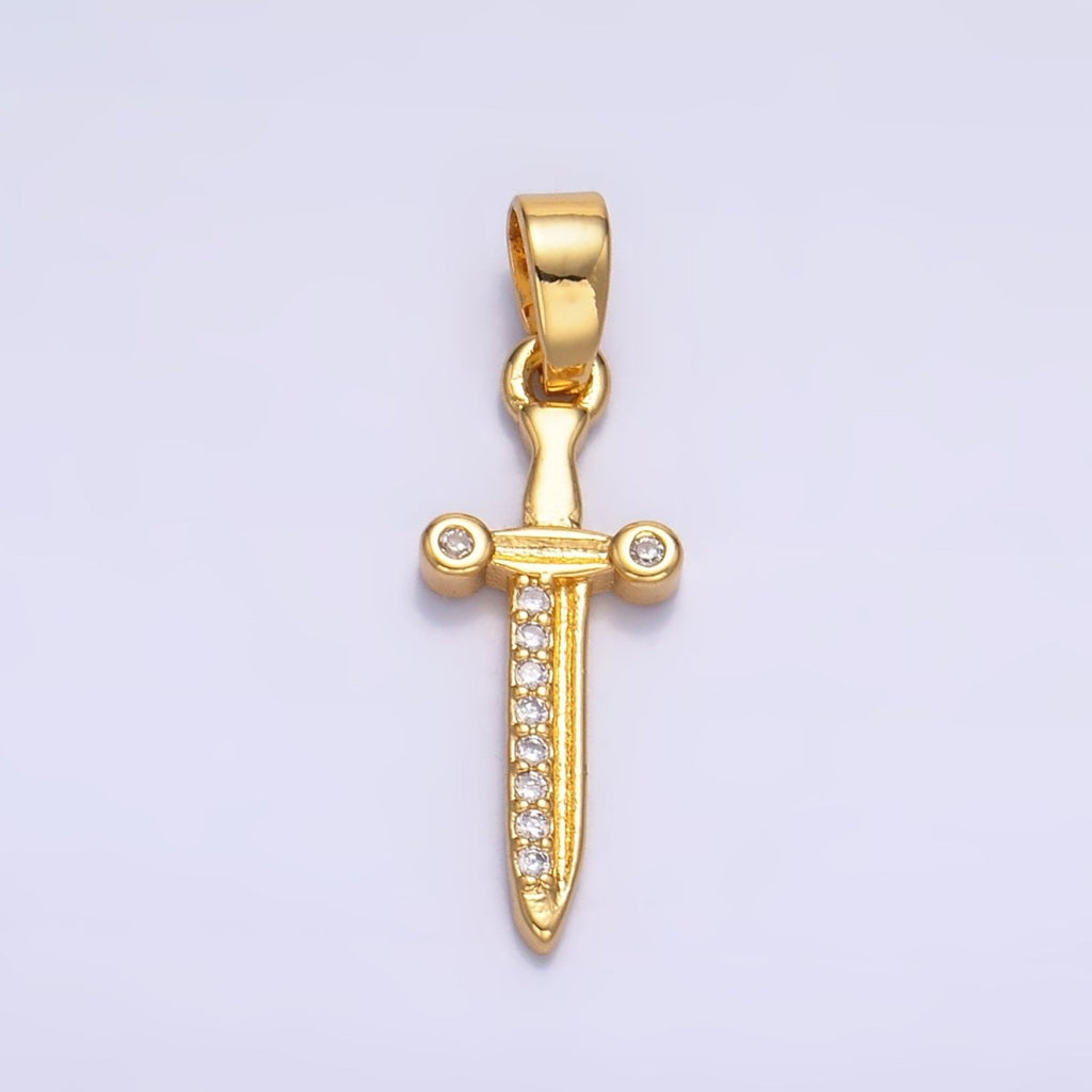 24K Gold plated Micro Paved CZ Sword Cross Pendant | AA1059 - DLUXCA