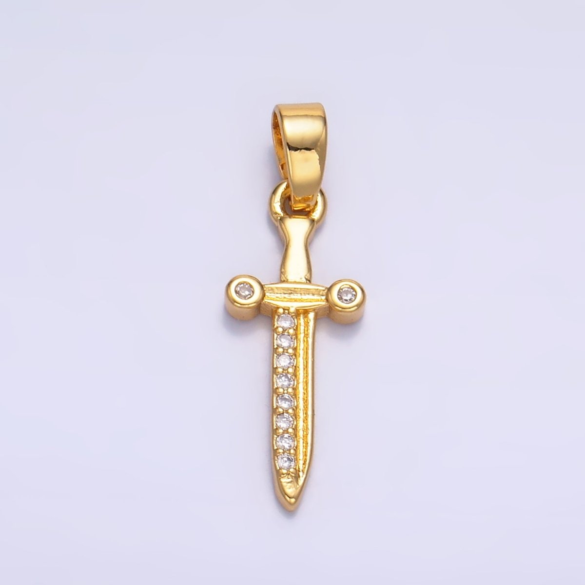 24K Gold plated Micro Paved CZ Sword Cross Pendant | AA1059 - DLUXCA