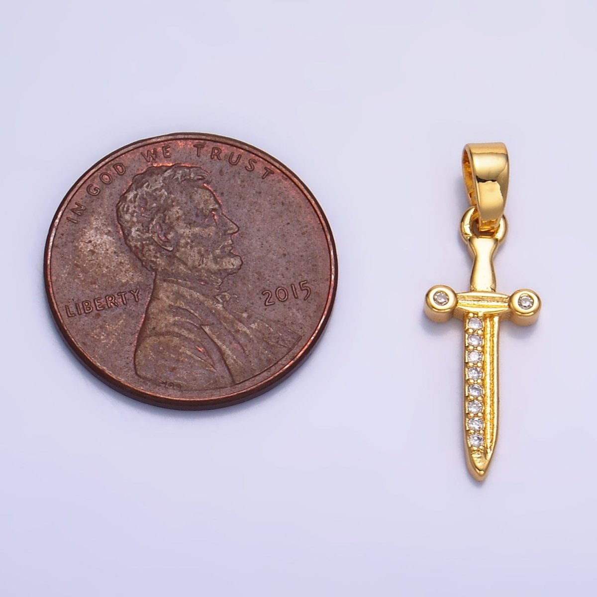 24K Gold plated Micro Paved CZ Sword Cross Pendant | AA1059 - DLUXCA