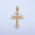 24K Gold plated Micro Paved CZ Teardrop Open Fleur Cross Pendant | AA966 - DLUXCA