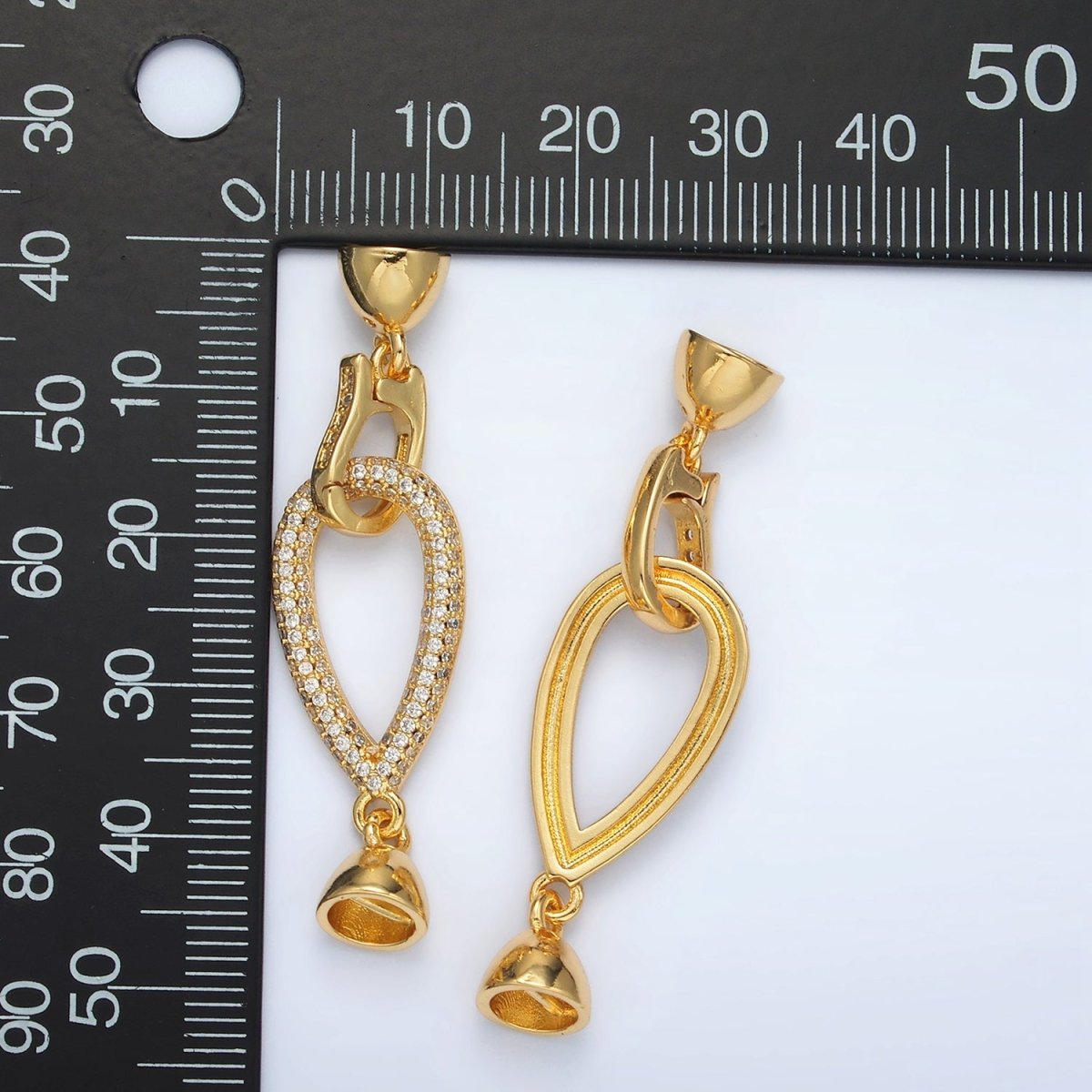24K Gold plated Micro Paved CZ Teardrop with Snap Lock Latch Closure Findings Set | Z829 - DLUXCA