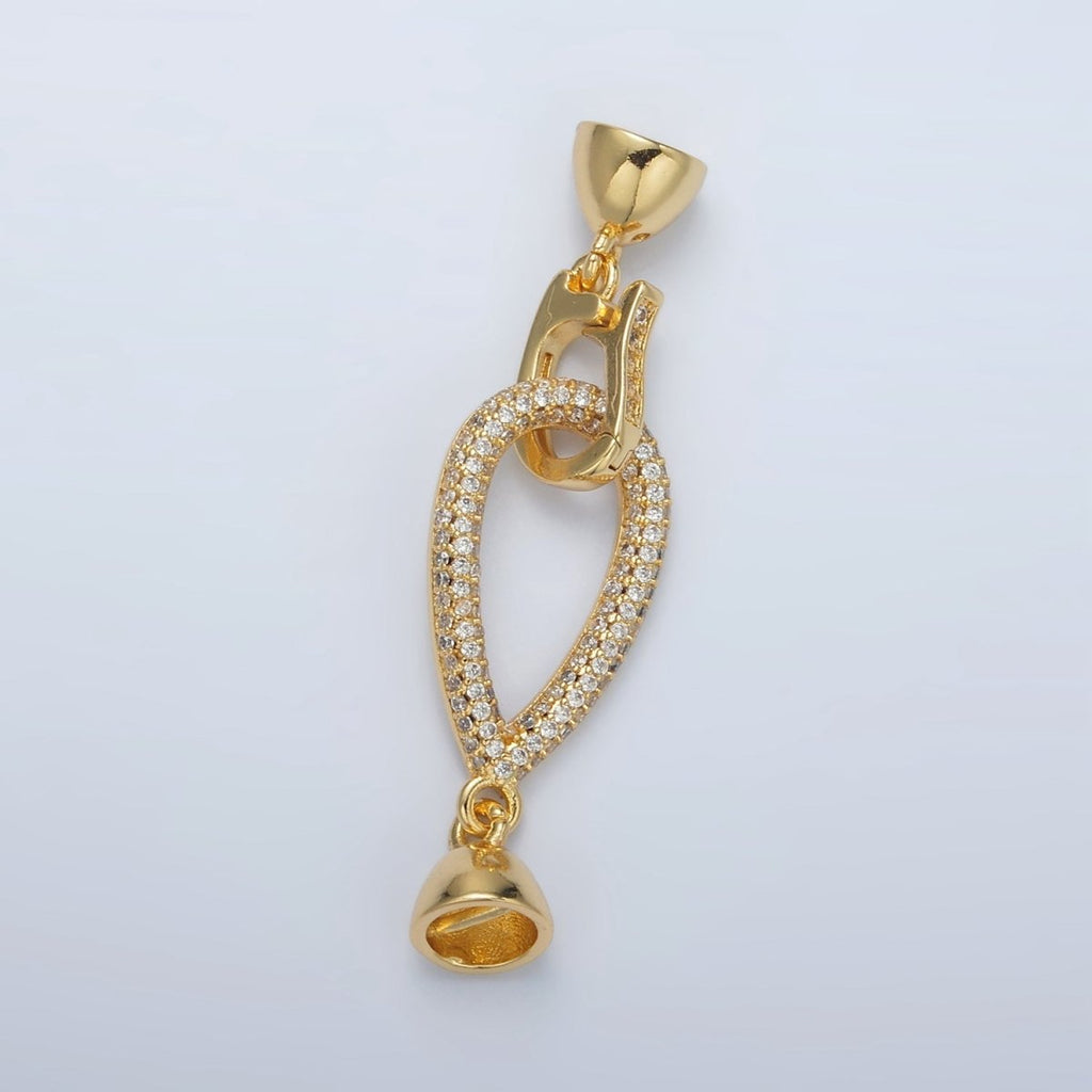 24K Gold plated Micro Paved CZ Teardrop with Snap Lock Latch Closure Findings Set | Z829 - DLUXCA