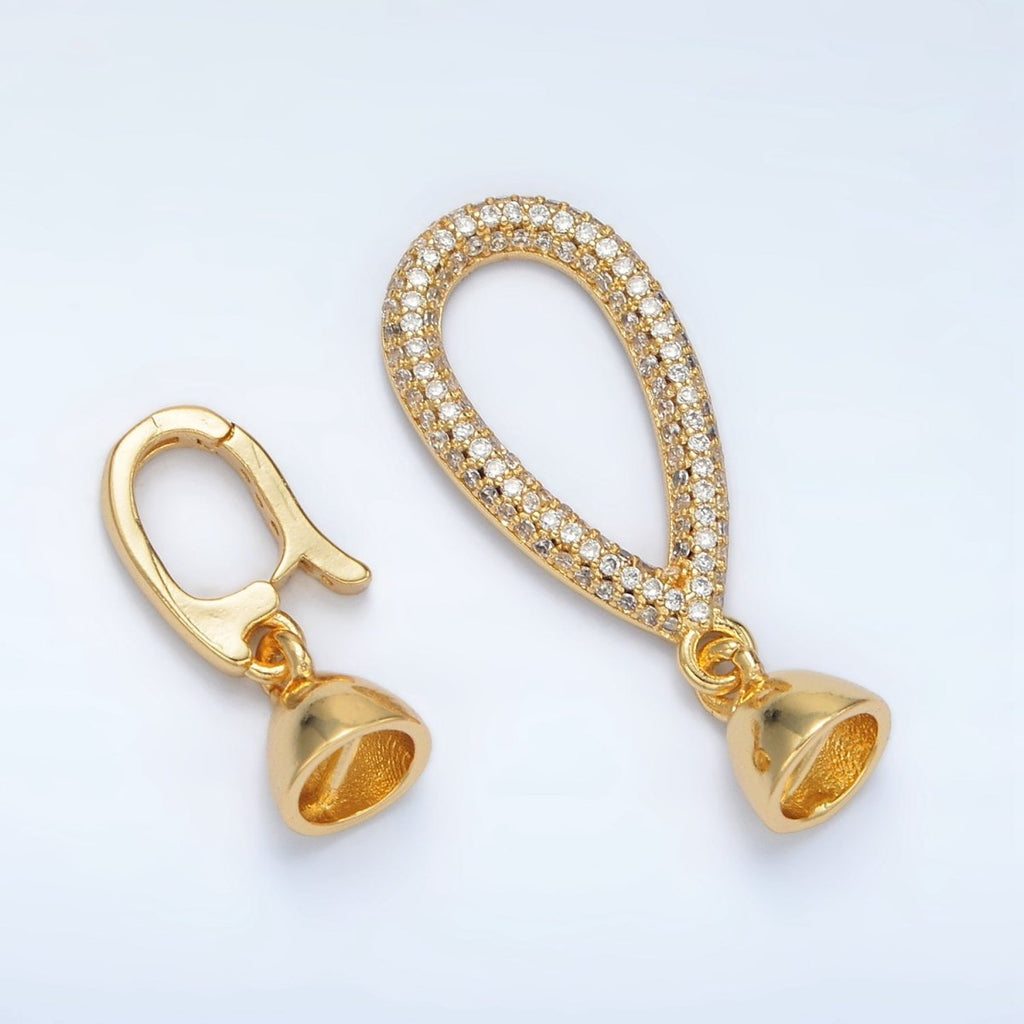 24K Gold plated Micro Paved CZ Teardrop with Snap Lock Latch Closure Findings Set | Z829 - DLUXCA