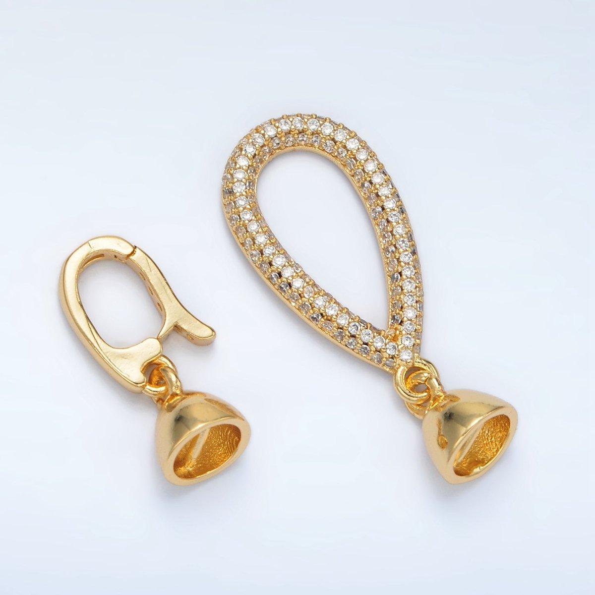 24K Gold plated Micro Paved CZ Teardrop with Snap Lock Latch Closure Findings Set | Z829 - DLUXCA