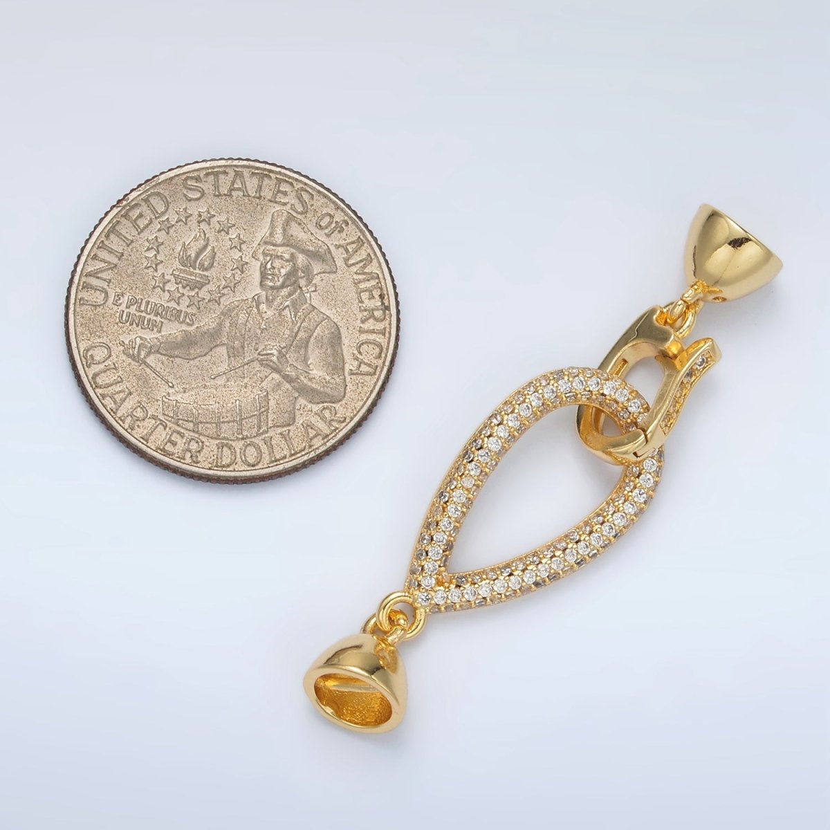 24K Gold plated Micro Paved CZ Teardrop with Snap Lock Latch Closure Findings Set | Z829 - DLUXCA