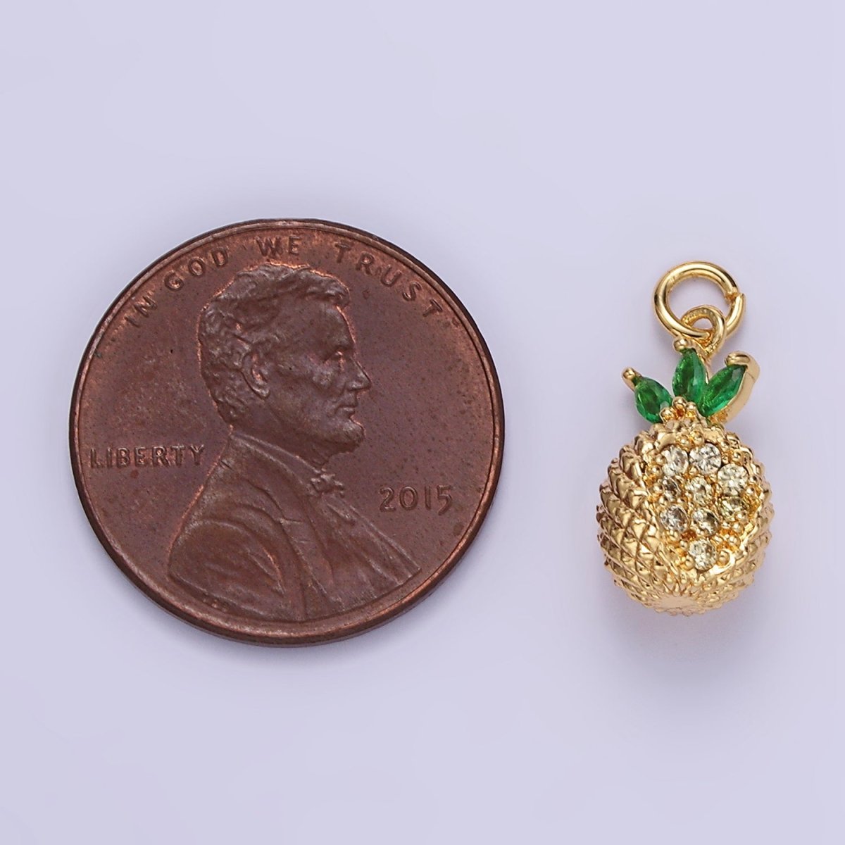 24K Gold plated Micro Paved CZ Textured Pineapple Fruit Charm | E367 - DLUXCA