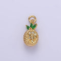 24K Gold plated Micro Paved CZ Textured Pineapple Fruit Charm | E367 - DLUXCA