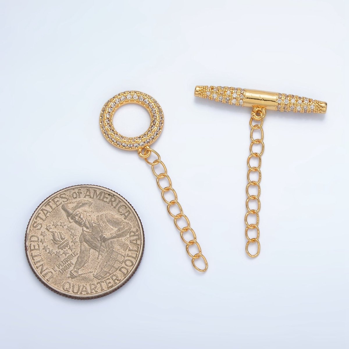 24K Gold plated Micro Paved CZ Toggle Clasps Closure Findings | Z847 - DLUXCA