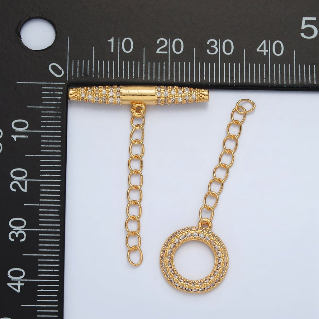 24K Gold plated Micro Paved CZ Toggle Clasps Closure Findings | Z847 - DLUXCA