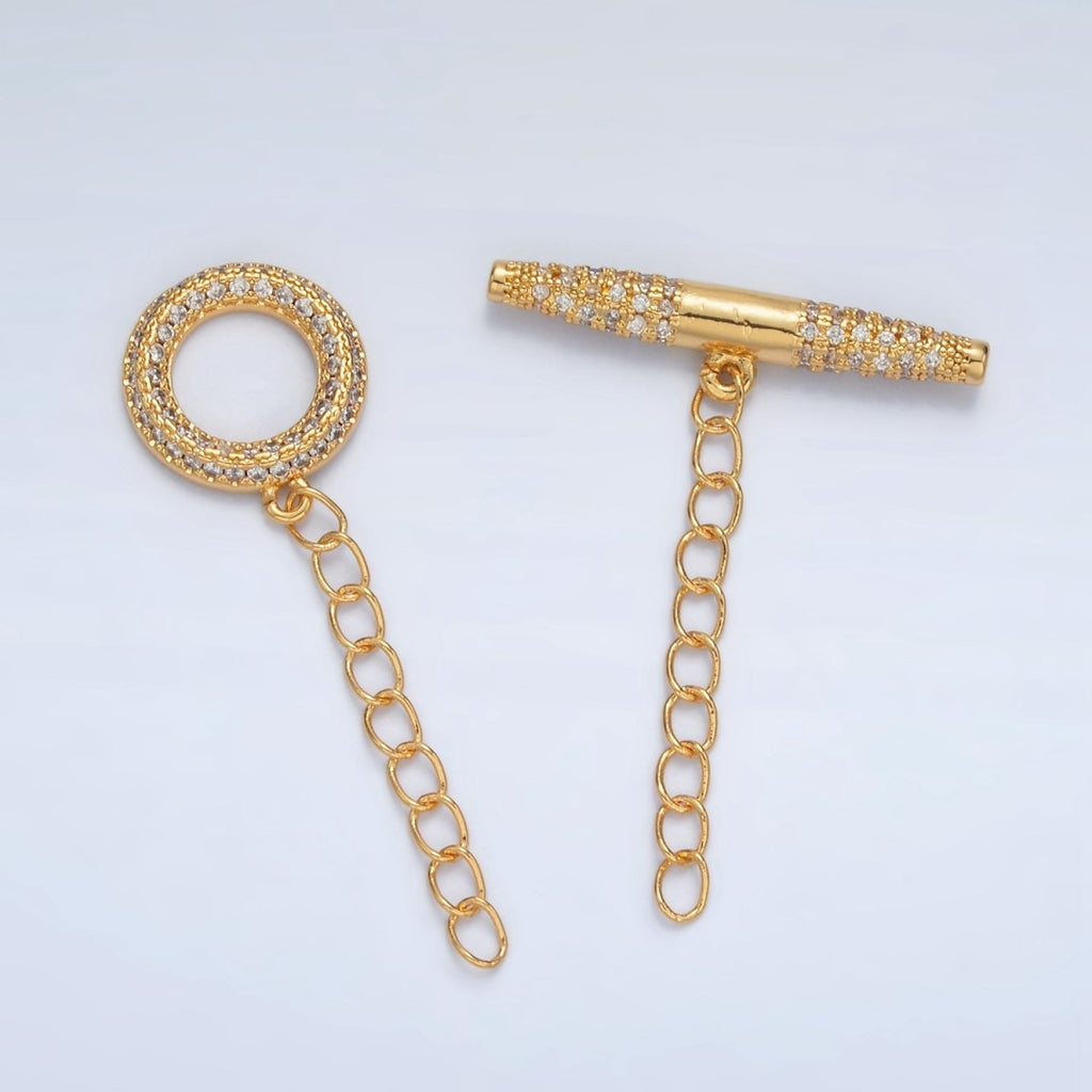 24K Gold plated Micro Paved CZ Toggle Clasps Closure Findings | Z847 - DLUXCA