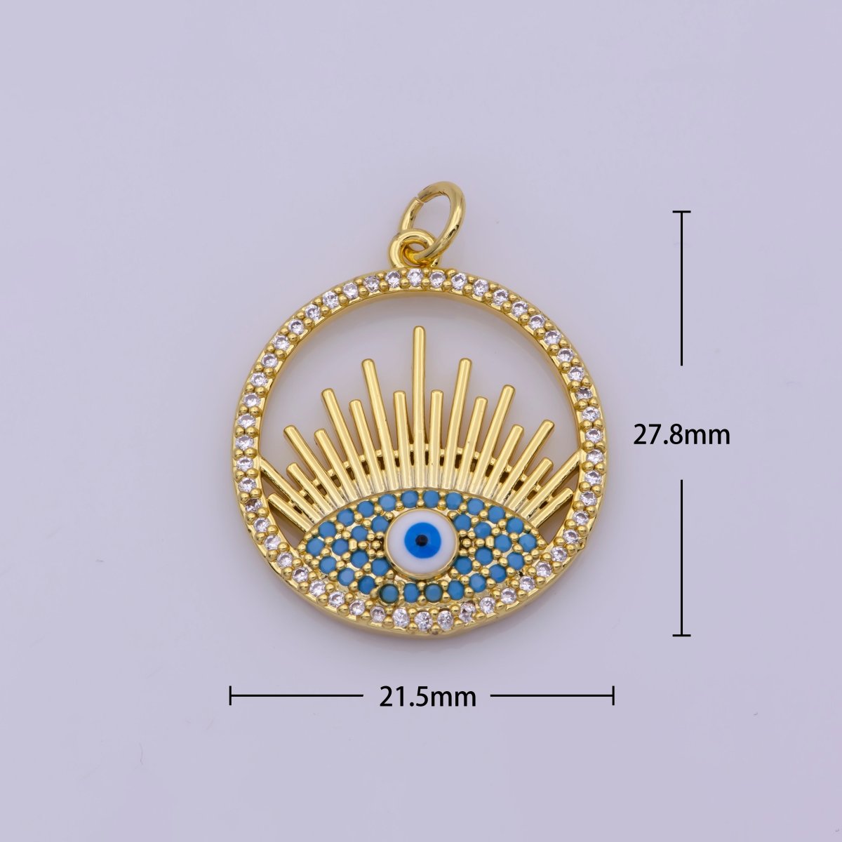 24K Gold plated Micro Paved CZ Turquoise Evil Eye Open Coin Charm N-193 - DLUXCA
