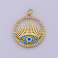 24K Gold plated Micro Paved CZ Turquoise Evil Eye Open Coin Charm N-193 - DLUXCA
