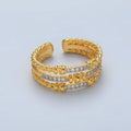 24K Gold plated Micro Paved CZ Twisted Rope Triple Band Ring | O1400 - DLUXCA