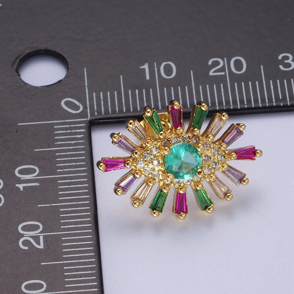 24K Gold plated Micro Paved Eye of Ra Multicolor Baguette Cubic Zirconia Protection Stud Earrings P-287 - DLUXCA