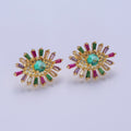 24K Gold plated Micro Paved Eye of Ra Multicolor Baguette Cubic Zirconia Protection Stud Earrings P-287 - DLUXCA