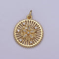 24K Gold plated Micro Paved Flower Bars Spiked Round Medallion Charm | N383 - DLUXCA