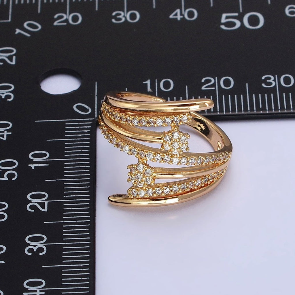 24K Gold plated Micro Paved Flower CZ Multiple Band Statement Ring in Gold & Silver | O-1934 O-1935
