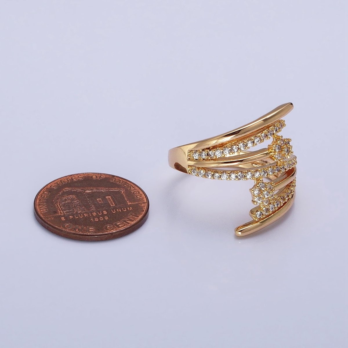 24K Gold plated Micro Paved Flower CZ Multiple Band Statement Ring in Gold & Silver | O-1934 O-1935