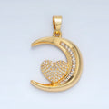 24K Gold plated Micro Paved Heart Baguette CZ Crescent Moon Celestial Pendant | AA871 - DLUXCA