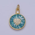 24K Gold plated Heart Micro Paved CZ Blue, White, Green Pink Opal Round Charm | C136 C138
