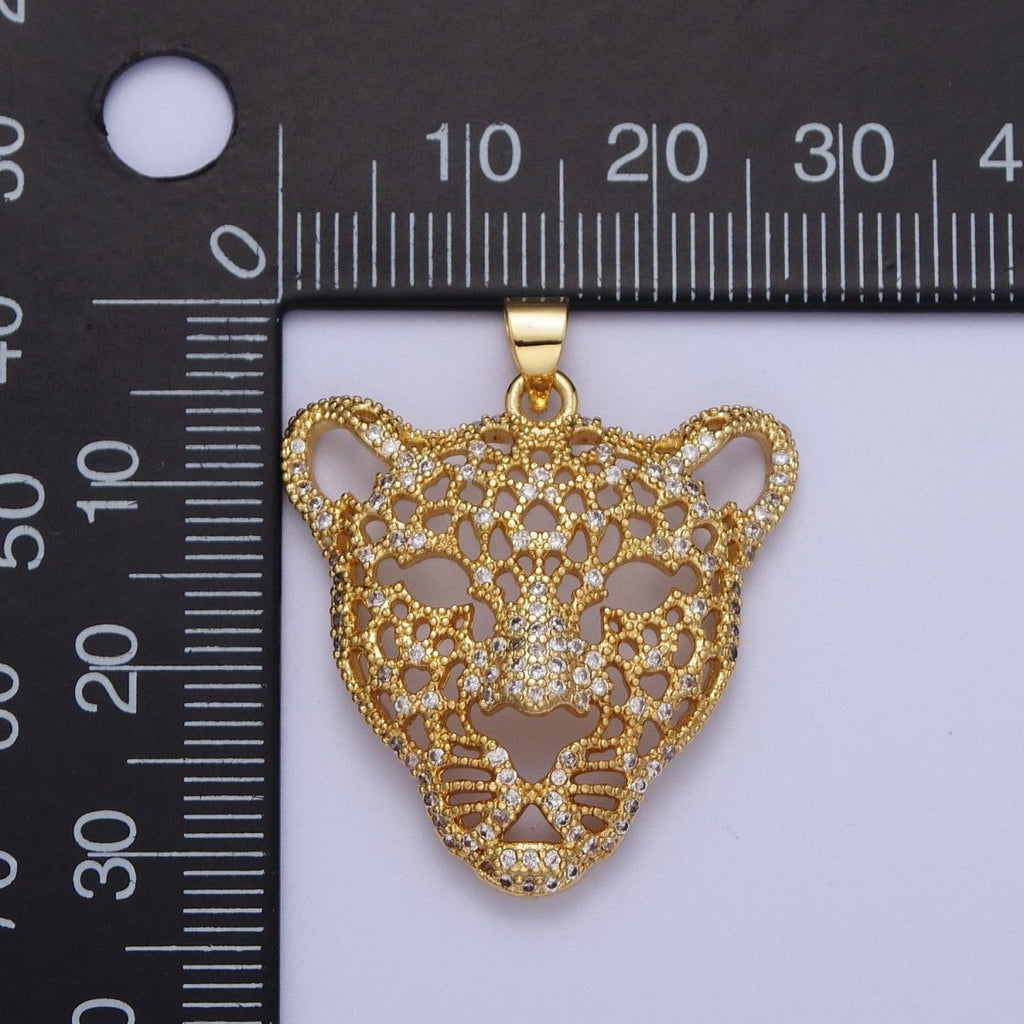 24K Gold plated Micro Paved Jungle Cats Panther Pendant For DIY Jewelry Making | X-531 - DLUXCA