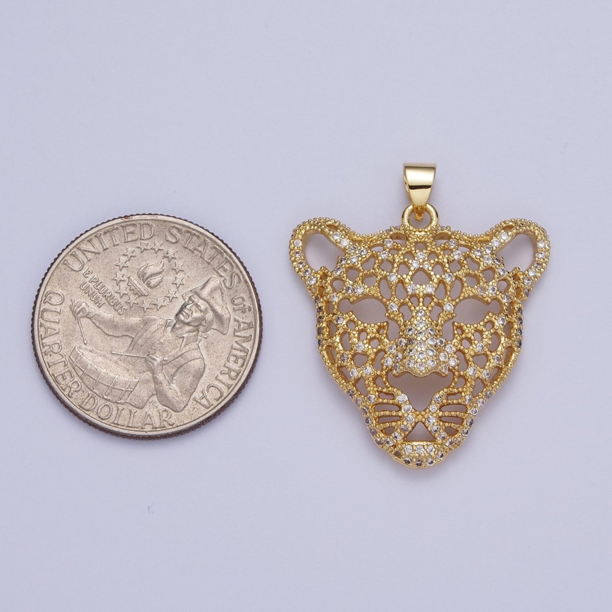 24K Gold plated Micro Paved Jungle Cats Panther Pendant For DIY Jewelry Making | X-531 - DLUXCA