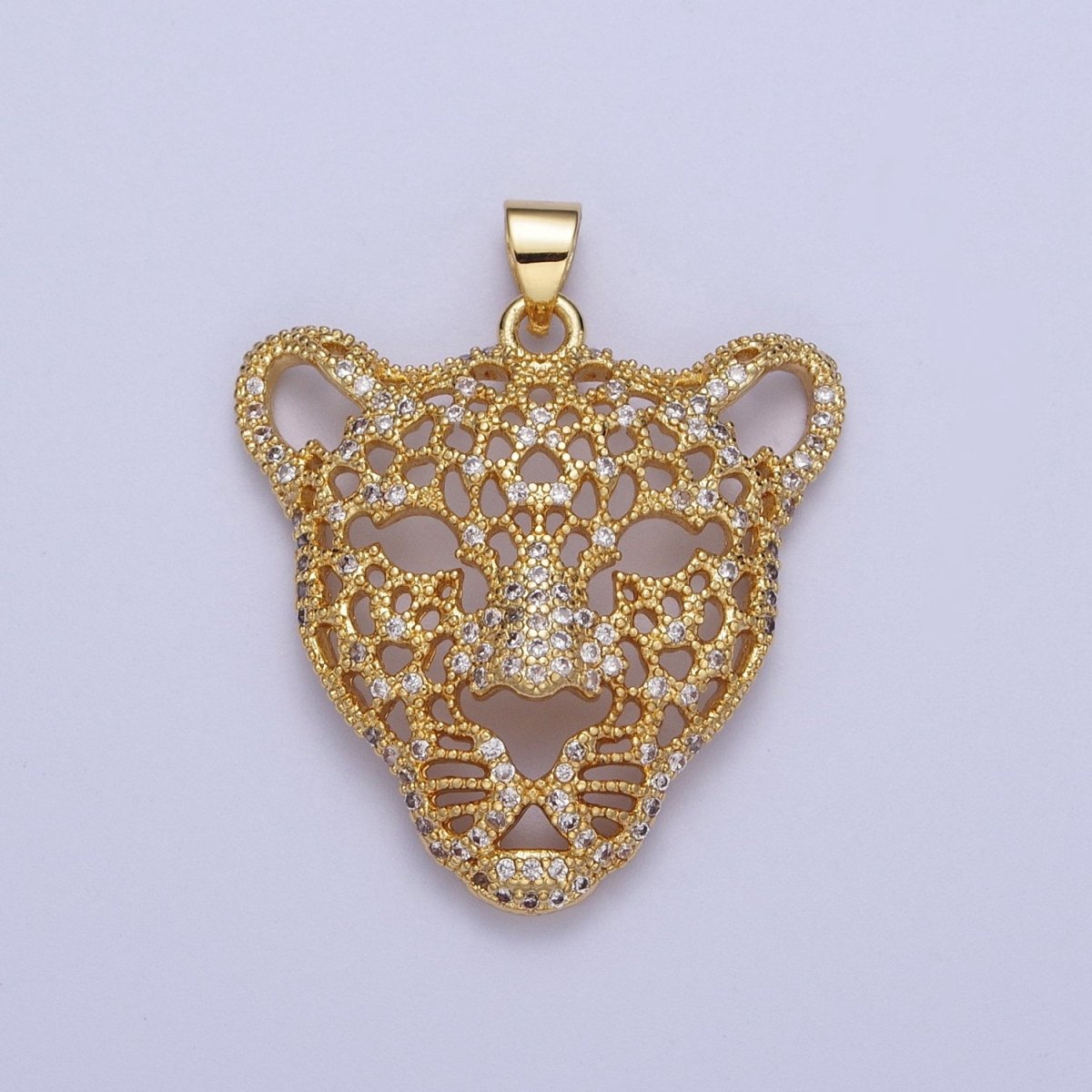 24K Gold plated Micro Paved Jungle Cats Panther Pendant For DIY Jewelry Making | X-531 - DLUXCA