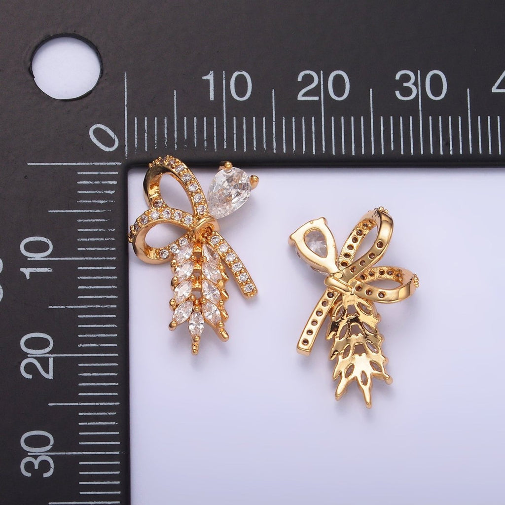 24K Gold plated Micro Paved Marquise CZ Geometric Ribbon Bow Pendant | AA1438 