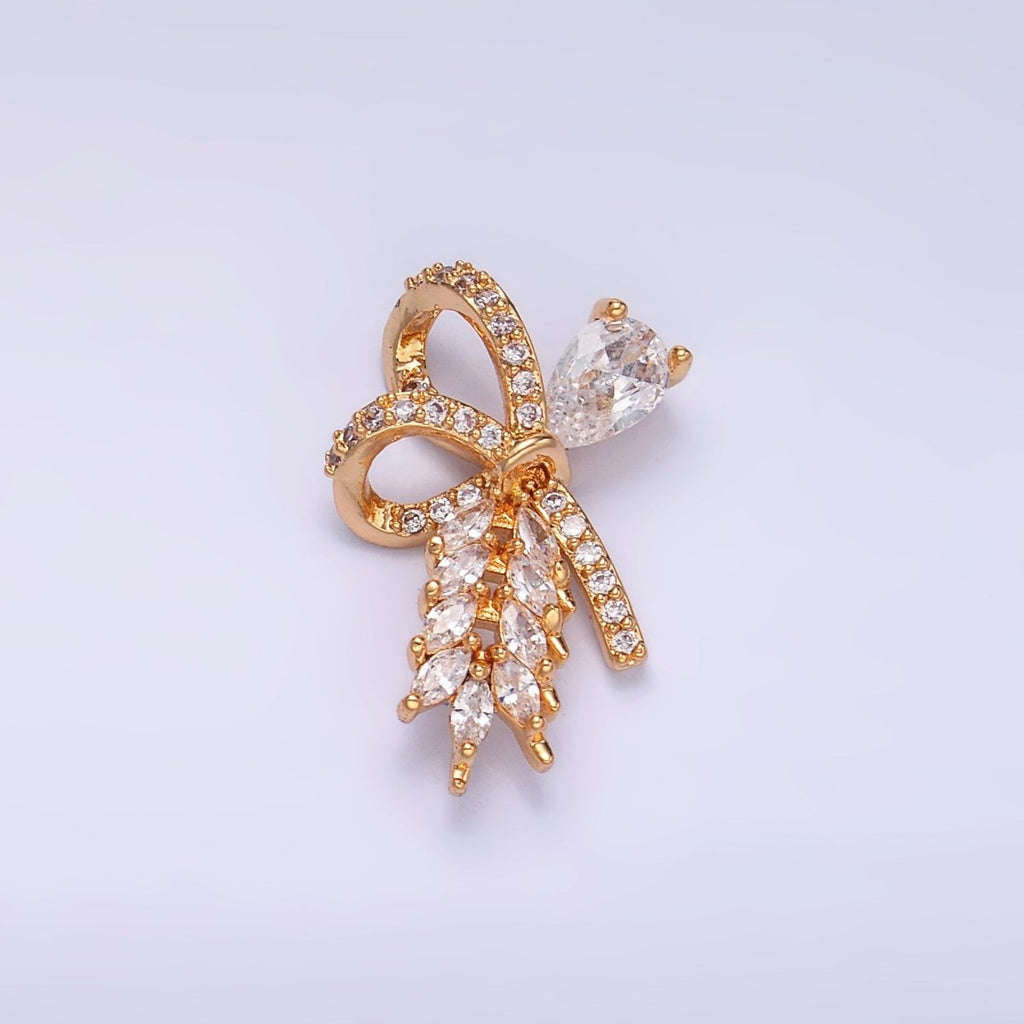 24K Gold plated Micro Paved Marquise CZ Geometric Ribbon Bow Pendant | AA1438 