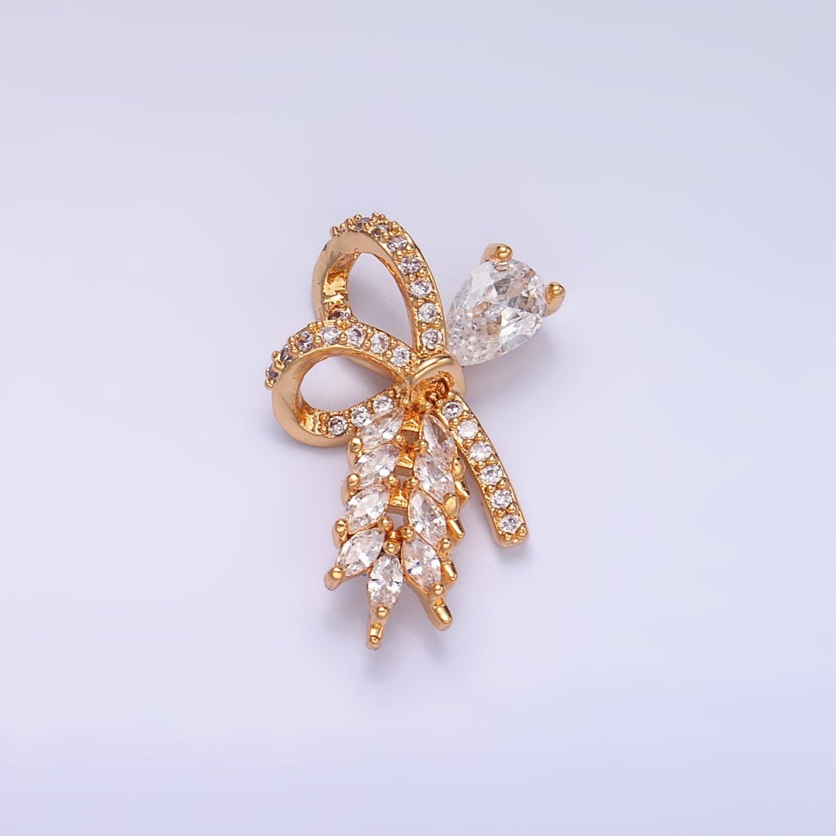 24K Gold plated Micro Paved Marquise CZ Geometric Ribbon Bow Pendant | AA1438 