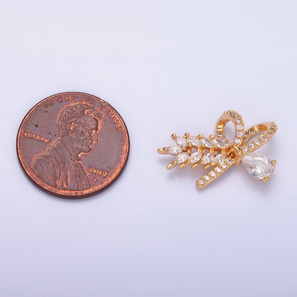 24K Gold plated Micro Paved Marquise CZ Geometric Ribbon Bow Pendant | AA1438 