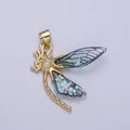 24K Gold plated Micro Paved Mosquito Blue, Fuchsia Fairy Wings Pendant  I-240 I-263