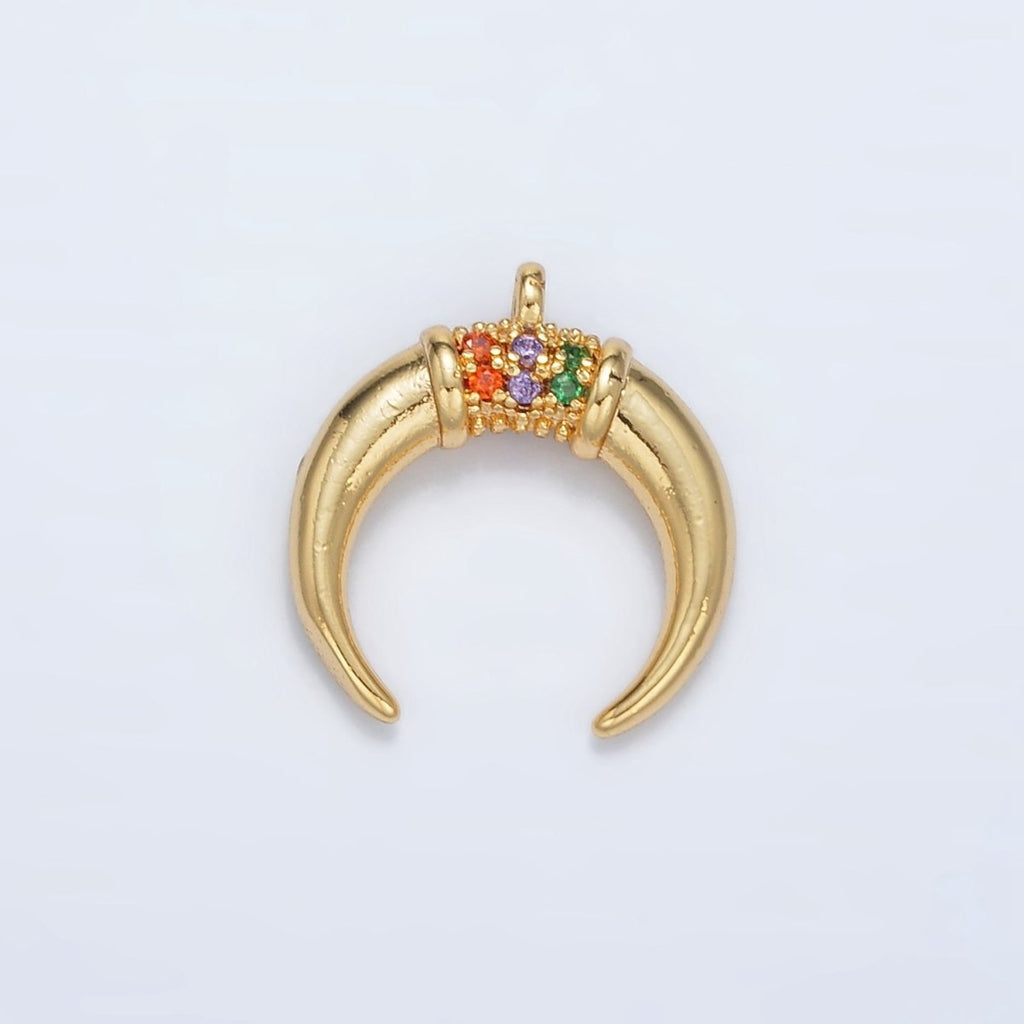 24K Gold plated Micro Paved Multicolor Crescent Moon Celestial Charm | N - 717 - DLUXCA