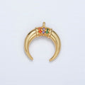 24K Gold plated Micro Paved Multicolor Crescent Moon Celestial Charm | N - 717 - DLUXCA