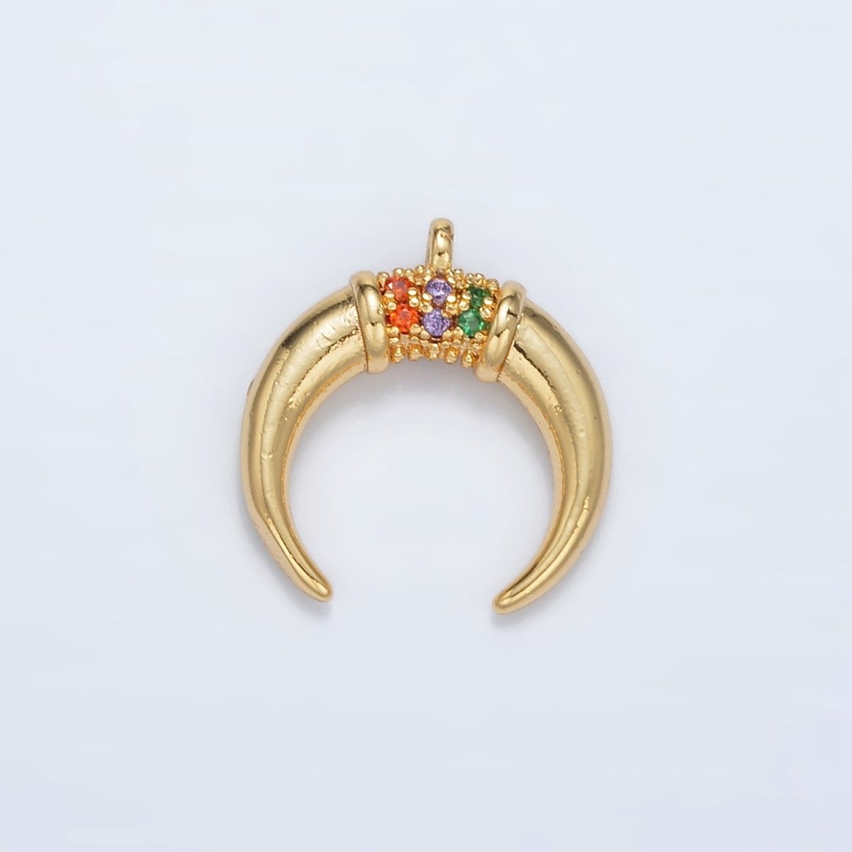 24K Gold plated Micro Paved Multicolor Crescent Moon Celestial Charm | N - 717 - DLUXCA