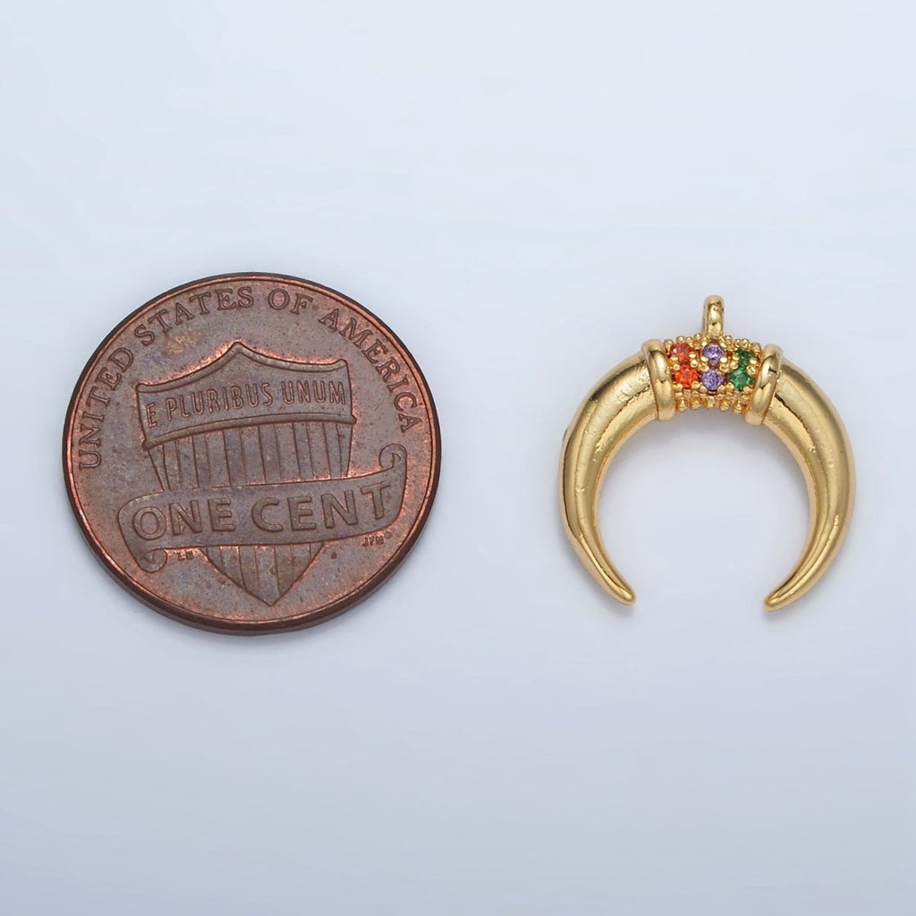 24K Gold plated Micro Paved Multicolor Crescent Moon Celestial Charm | N - 717 - DLUXCA