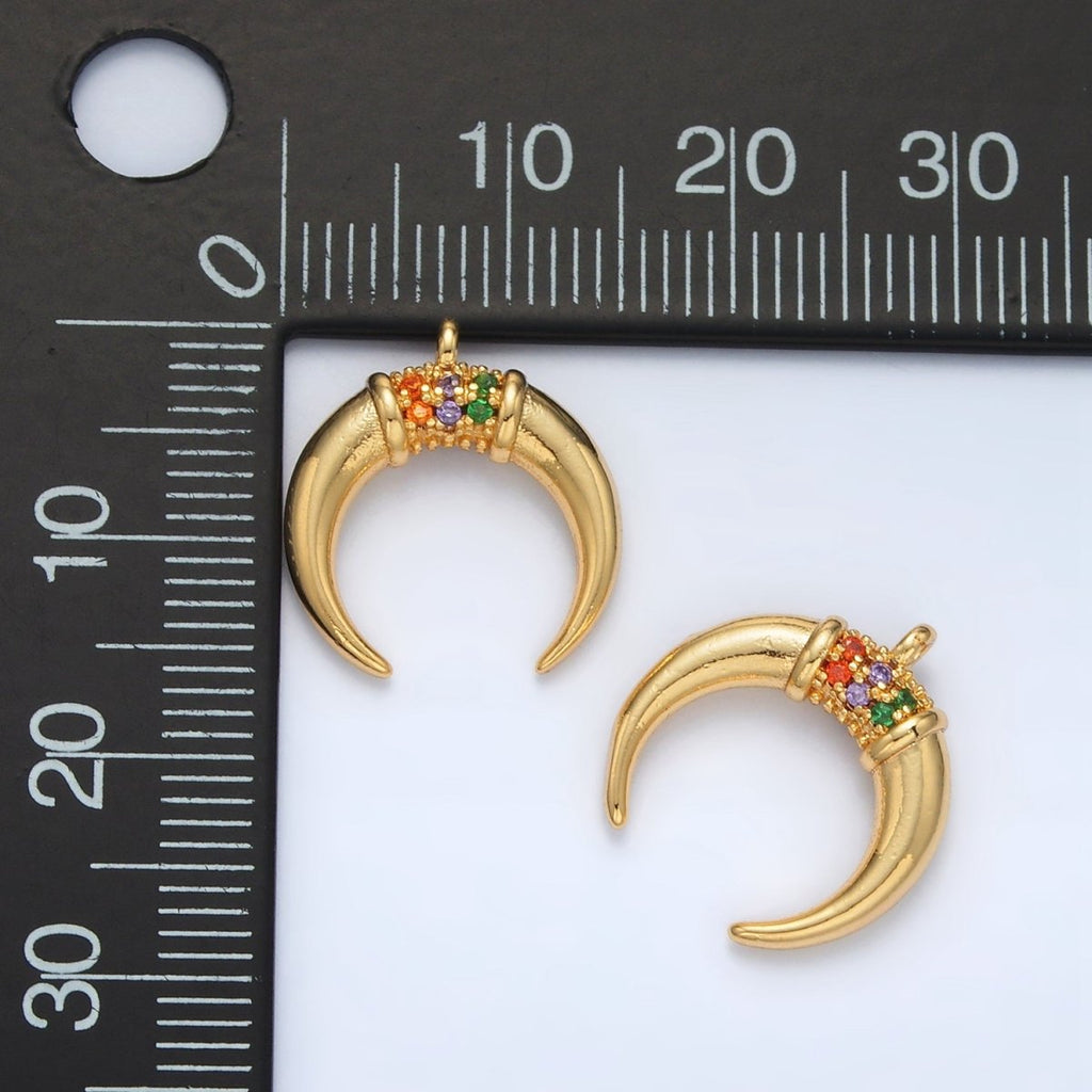 24K Gold plated Micro Paved Multicolor Crescent Moon Celestial Charm | N - 717 - DLUXCA