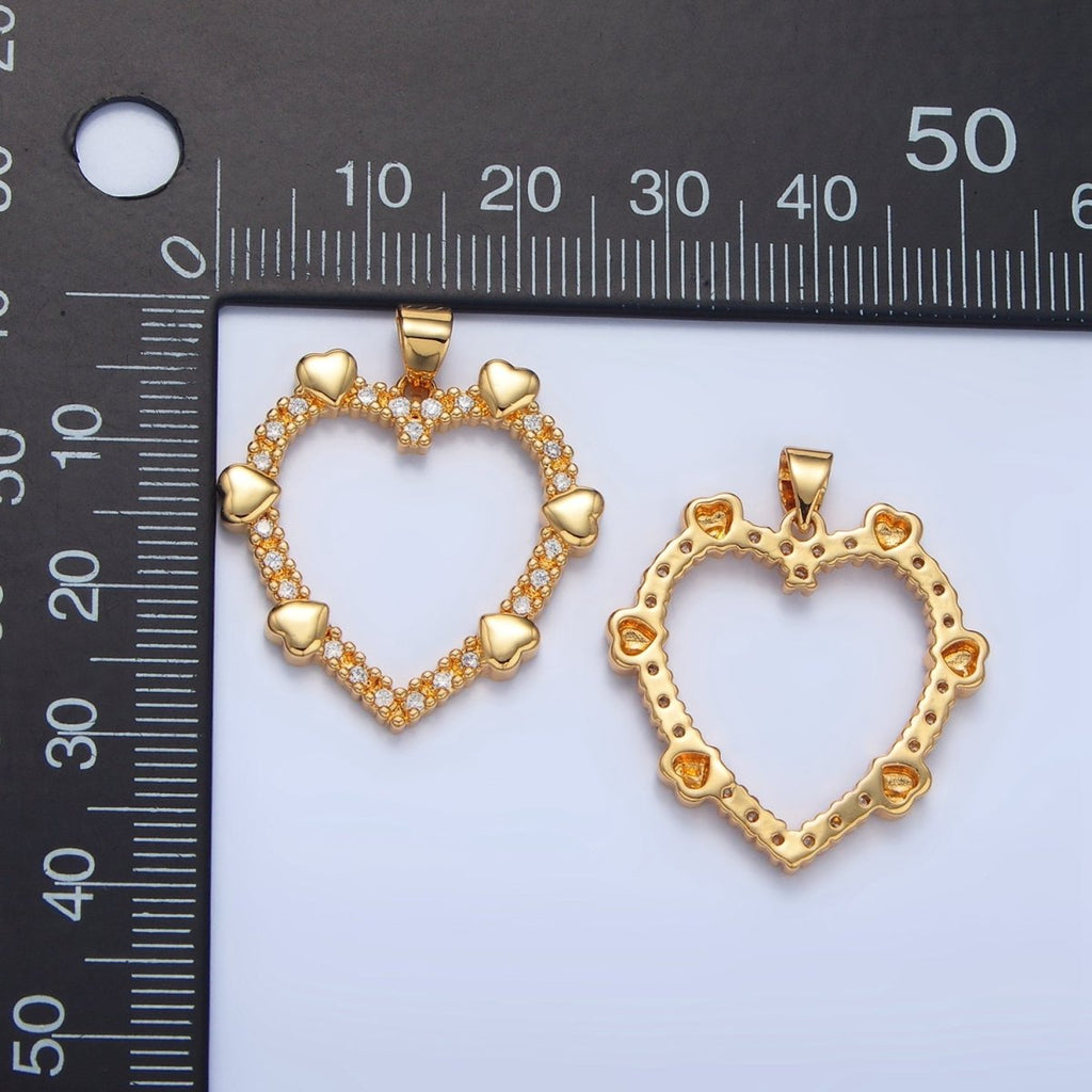 24K Gold plated Micro Paved Multiple Open Heart Pendant | AA137 - DLUXCA