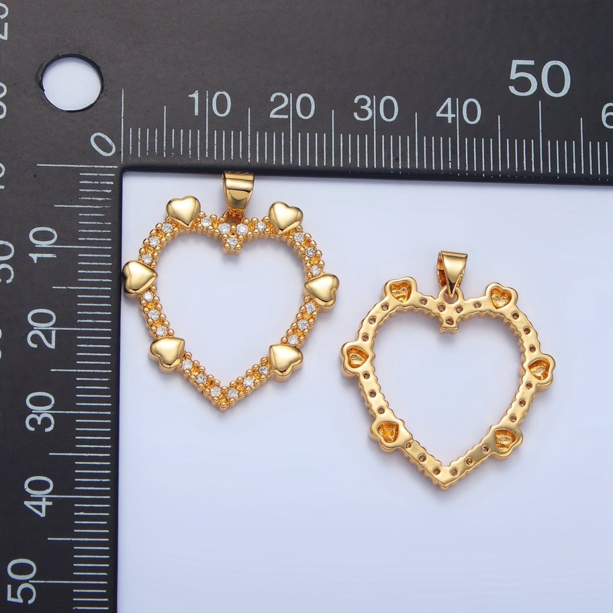 24K Gold plated Micro Paved Multiple Open Heart Pendant | AA137 - DLUXCA